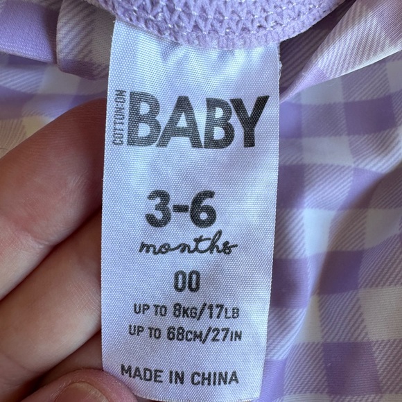 Cotton On Baby Swimsuit - Purple Gingham w/ Sleeve Ruffle - Size 00 / 3-6 months - Picture 3 of 4